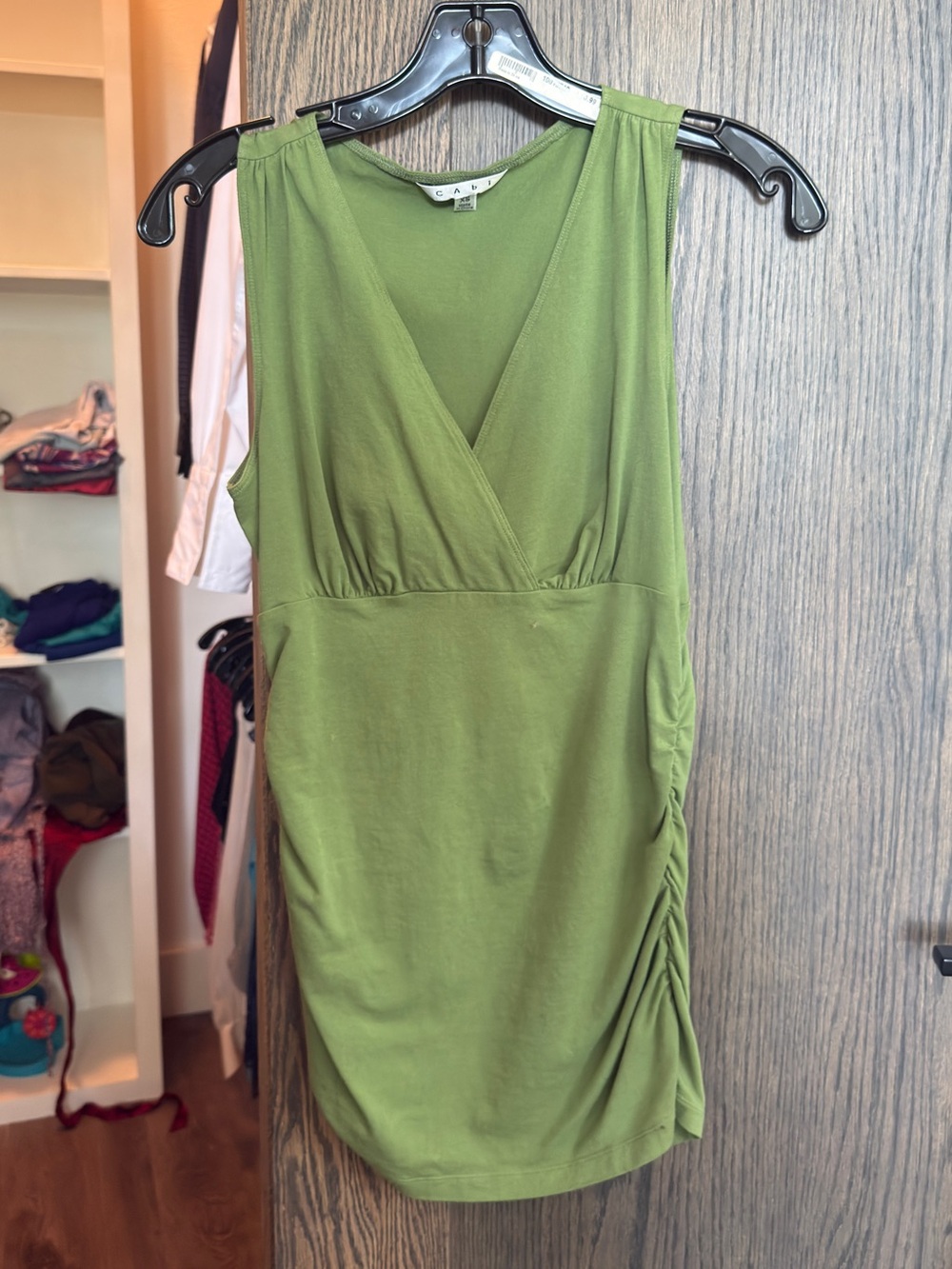 CAbi Olive Green Sleeveless Wrap-Style Mini Dress